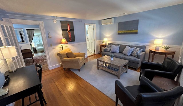 Dive into downtown Newport RI in this private, large, unique townhouse-style 2BR apartment at 205 Spring St! King and Full beds + pull-out sofa full kitchen, 2 baths, outdoor patio, AC, TVs, Wifi. Just steps to Thames Street, shops and wharfs